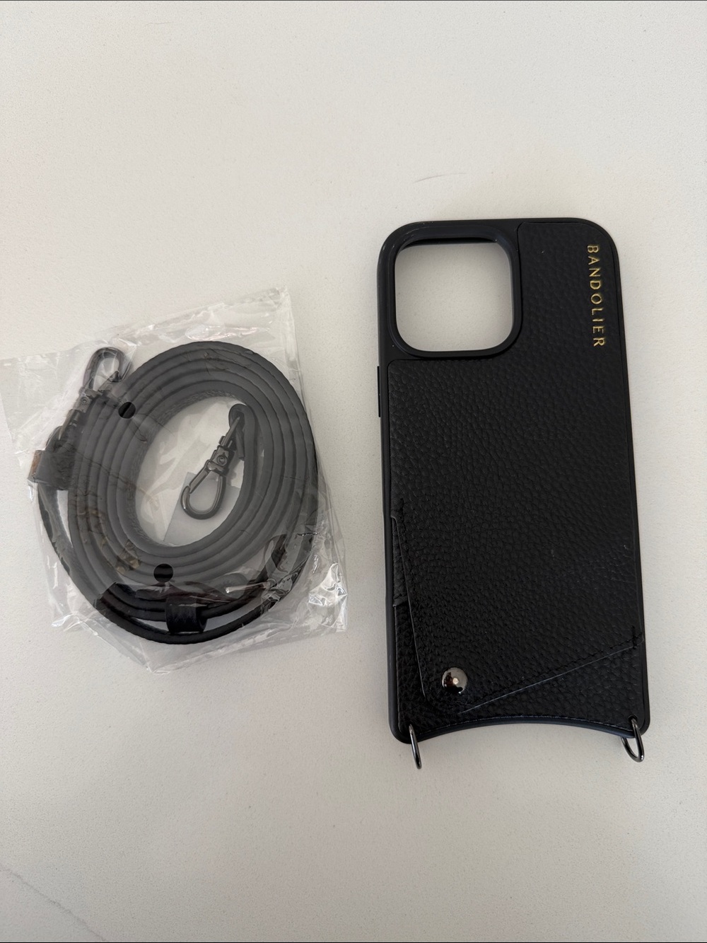 Bandolier Black Leather Crossbody I phone 16 pro max case